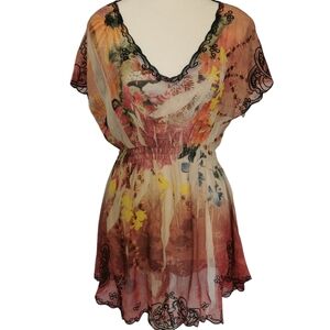 Mushka By Sienna Rose Semi Sheer V-Neck Cap Sleeve Blouse/Cover Up - Sz L (S)